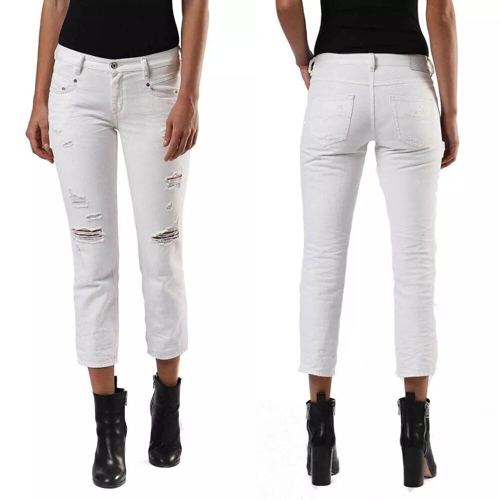 NWT New $198 Diesel Belthy Ankle White Jeans Size 31